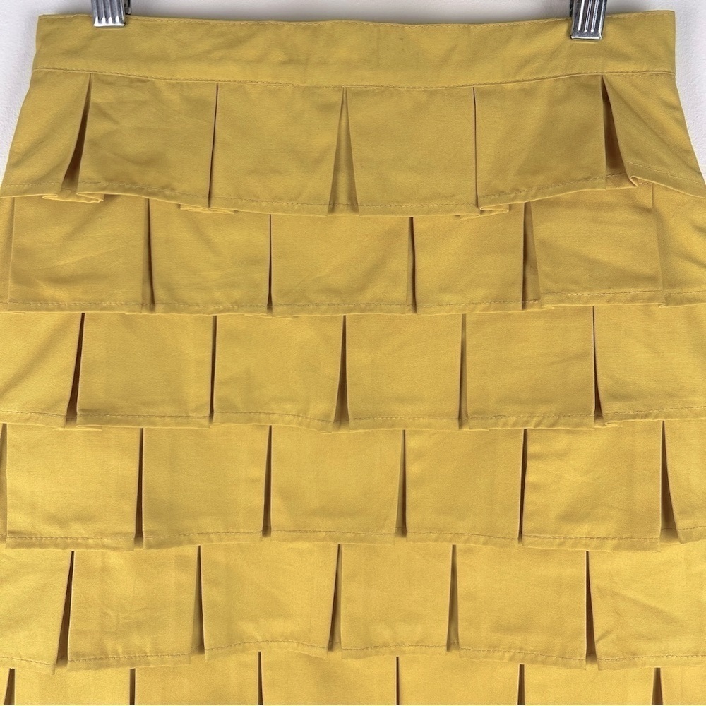 GREY | Office Siren Tiered Mini Square Pleats Pencil Skirt Mustard Gold | S - Picture 2 of 7
